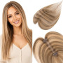 S-noilite Topper Cheveux Humain Femme Frange Rideau 10g 25cm Brun Moyen/Blond Foncé – Base Lace 3x13cm Tissée Main, Volumateur C