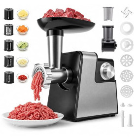 Tnamdan Hachoir à viande électrique,poussoir à saucisses,hachoir à viande et râpe à légumes électrique en acier inoxydable 2800W
