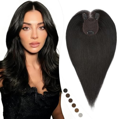 Elailite Hair Topper Cheveux Naturel Volumateur Capillaire Femme a Clip Frange Latérale Humain (Handmade Base 8cm*11.5cm) 27g 25