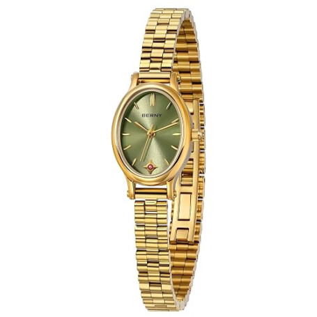 BERNY Montres en Or pour Femme Montre Ovale Vintage Mouvement Quartz Montre Bracelet Mode pour Femmes