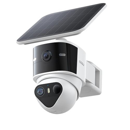 aosu T2 Pro 3K Camera Surveillance WiFi Exterieure sans Fil, Double Caméra | 360° PTZ + 170° Grand 5MP 2 Caméras Solaire, Sans A