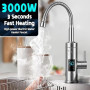 Robinet avec Chauffe-eau Instantané, 3000W Inoxydable Chauffe-eau Electrique, 360° Affichage de la Température LED, Chauffe-eau
