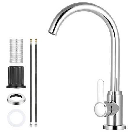 flintronic Robinet de Cuisine, Rotatif à 360°, Mitigeur Monocommande Evier, Chromage, Robinet Cuisine, Eau chaude et Eau Froide