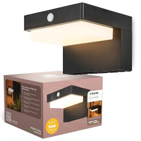 Brendz Applique murale solaire LED d'extérieur avec détecteur de mouvement, 400 lumens, étanche IP44, 2 modes d'éclairage, lumiè