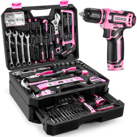 Boite a Outils 238pcs avec Visseuse 12V: DEKO Caisse à Outils Complete Rose,Caisse a Outil Complete à Tiroirs Faciliter le Range