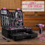 Boite a Outils 238pcs avec Visseuse 12V: DEKO Caisse à Outils Complete Rose,Caisse a Outil Complete à Tiroirs Faciliter le Range