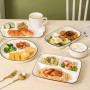 OnePine Assiette Compartiment Adulte en Céramique, Divisée en 3 pour Controle des Portions, Régime, Salade, Dessert, Nouille, Bi