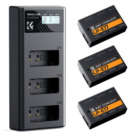 K&F CONCEPT LP-E17 Batterie et LCD Chargeur à Trois Slot 3 x 1250 mAh | Compatible avec Canon EOS R100 R50 RP R10 R8, Powershot