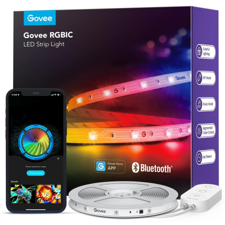 Govee Ruban LED 5M, RGBIC Bande LED avec Contrôle de Segment | Synchronisation Musicale, 64 Modes Scène, Contrôlable via APP, Ch
