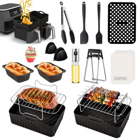 21PCS Accessoires Air Fryer, Accessoires pour Ninja Foodi Dual AF400EU AF300EU SL400EUCP Double Stack XL, Moule Silicone Air Fry