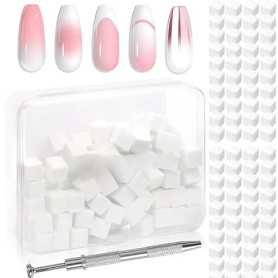 125 Eponge Ongle Babyboomer avec Pince Métallique, Kit Dégradé Nail Art, Outil Manucure pour Ombre et Aura, Éponges Remplaçables