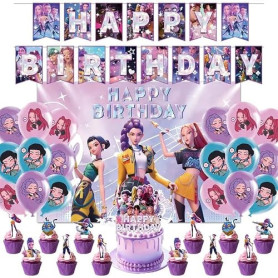 Ensemble de Décoration pour Fête D'anniversaire 45 pièces KPO Demo Hunte – Bannière, pic à Gâteau, Fond Décoratif, Décoration de