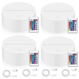 BAIFULAI Lot de 4 socles LED 3D avec télécommande et câble USB - 16 couleurs réglables - Contrôle tactile - Veilleuse LED pour a