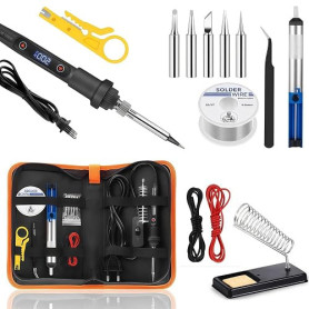 Kit Fer à Souder 80W Professionnel, Température Réglable 180°C-500°C avec écran LCD, Interrupteur ON/OFF, 5 Buses de Soudure, Po