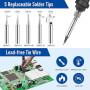 Kit Fer à Souder 80W Professionnel, Température Réglable 180°C-500°C avec écran LCD, Interrupteur ON/OFF, 5 Buses de Soudure, Po
