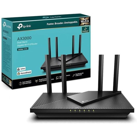 TP-Link Archer AX55 Routeur WiFi 6, Routeur WiFi AX 3000 Mbps bi-Bande, 5 Ports Gigabit, 4 antennes à Haute Performance, WPA3, C