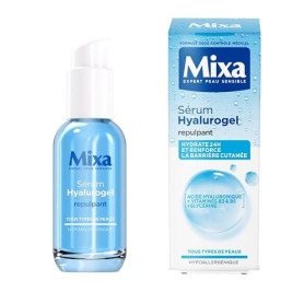 MIXA Sérum Booster Hydratation Intense 24H Acide Hyaluronique 30ml | Vitamines B3 & B5, Repulpe & illumine, Atténue ridules désh