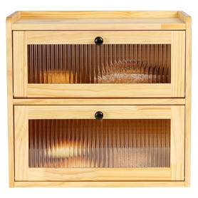 GUUSII HOME Boîte à pain Grande Boîte à pain Cuisine Bois Grosse Conservation du pain 2 étages Boîtes à pain XL 36x24x34cm Meill