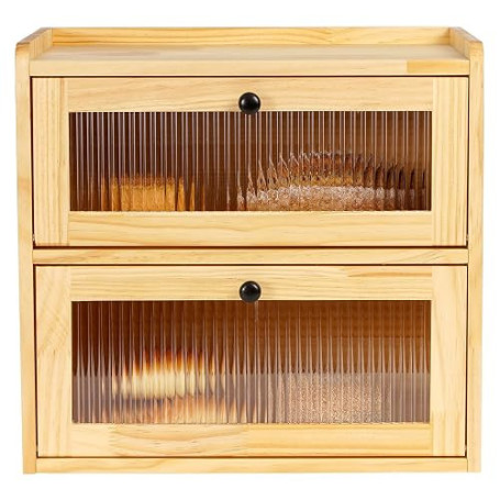 GUUSII HOME Boîte à pain Grande Boîte à pain Cuisine Bois Grosse Conservation du pain 2 étages Boîtes à pain XL 36x24x34cm Meill