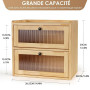 GUUSII HOME Boîte à pain Grande Boîte à pain Cuisine Bois Grosse Conservation du pain 2 étages Boîtes à pain XL 36x24x34cm Meill