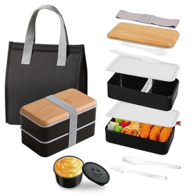 Aiuuee Lunch Box Kit, 1400ML Boite Repas avec 7.5L Sac Isotherme Repas et Couverts, Bento Lunch Box Isotherme, Lunchbox Micro On