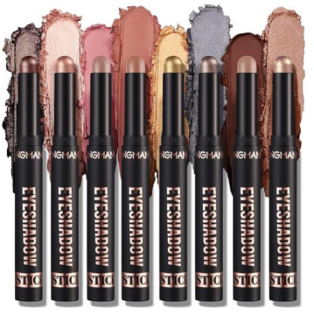 XINYUNXIN 8PCS Bâton d'Ombre à Paupières Crayon Matte et Douce Pigmentée Brillante Waterproof Classy Shimmer Shadow Sticks Set (