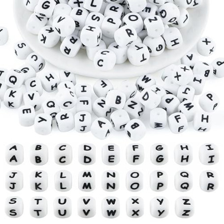 78 Perle Silicone pour les Lettres Anglaises A-Z Lettre Perles Silicone | 12*12 mm Adaptées au Perlage, à la Fabrication de Bijo