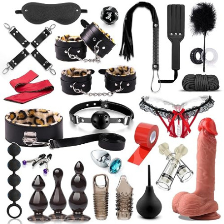 Sex Toys Couple Kit BDSM,Bondage 30 Pièces avec Menottes Sexy Érotique et Accessoires de Bondage pour Jeux Sexuels Adultes
