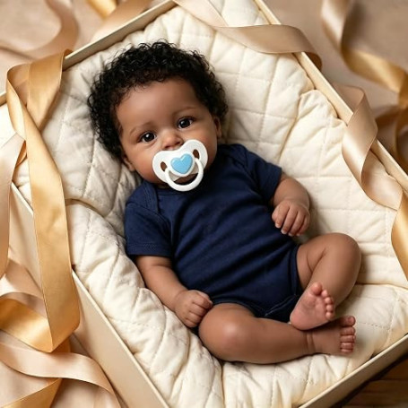 Anano Poupée Bébé Reborn Garçon, Bébé Reborn Garçons Métisse, Bébé Reborn Noir Silicone 45,7 Cm Poupée Bébé Nouveau-né