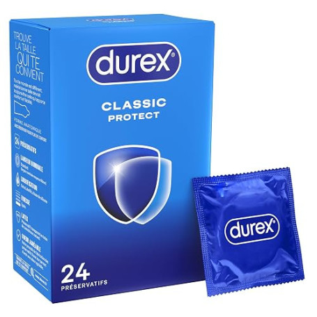 Durex ESSENTIAL - 24 Préservatifs Extra Lubrifiés - Confort et Sécurité - Blanc - 24 Unité