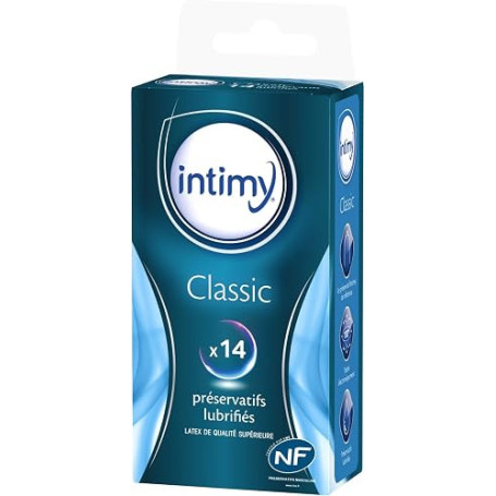 INTIMY 14 Préservatifs Classic Homme Lubrifiés - Plaisir, Confort | Sécurité sans Altération des Sensations, Latex de Qualité Su