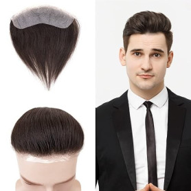 Lordhair Frange Frontale Toupet Homme 100% Vrais Cheveux Humains,V-looped de Taille Naturel Devant Délié Peau Fine PU Base pour