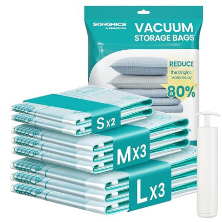 SONGMICS Housses de Rangement sous Vide, Sacs sous Vide pour Vêtement, Drap, Placard, Voyage, Gain de Place, Réutilisable, avec