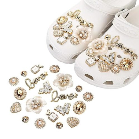 AYZDJ Lot de 20 breloques de chaussures pour sabots, décorations de chaussures en métal avec strass scintillants pour femmes et