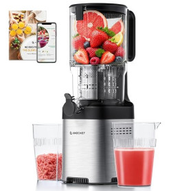 AMZCHEF Extracteur de Jus Fruits et Légumes, Moins de Temps de Découpe, Goulotte XXL 135 mm, Extraction Lente à Froid, Facile à