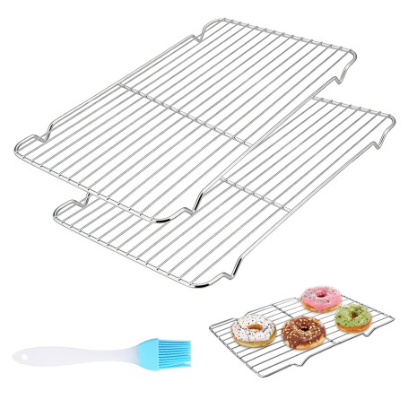 PULIANGLIU 2 Pcs Grilles de Refroidissement 30x20 cm en INOX | Grilles de Cuisson et Pâtisserie pour Gâteaux, Pain, Rôtissage, S