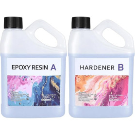 ZQSSmlied 1200ml Resine Epoxy Transparente et Durcisseur, Résine époxy Transparente, 1: 1 Ratio Revêtement en résine époxy crist
