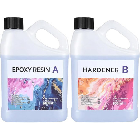 ZQSSmlied 1200ml Resine Epoxy Transparente et Durcisseur, Résine époxy Transparente, 1: 1 Ratio Revêtement en résine époxy crist