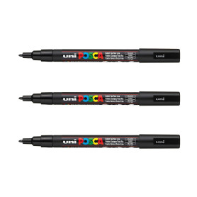 POSCA PC3M, 3 Marqueurs peinture base eau - Tout Support - Noir | Uni Mitsubishi Pencil - Pointe fine conique 0,9-1,3mm. Couleur