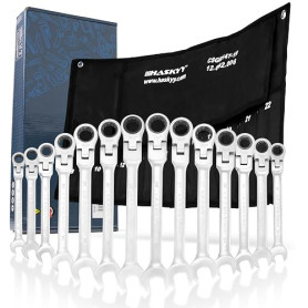 HASKYY Jeu de Clés Mixtes à Cliquet Articulées 14 Pièces 8–22 mm – Tête Flexible 180°, Cliquet 72 Dents, Acier Chrome Vanadium,