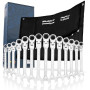 HASKYY Jeu de Clés Mixtes à Cliquet Articulées 14 Pièces 8–22 mm – Tête Flexible 180°, Cliquet 72 Dents, Acier Chrome Vanadium,