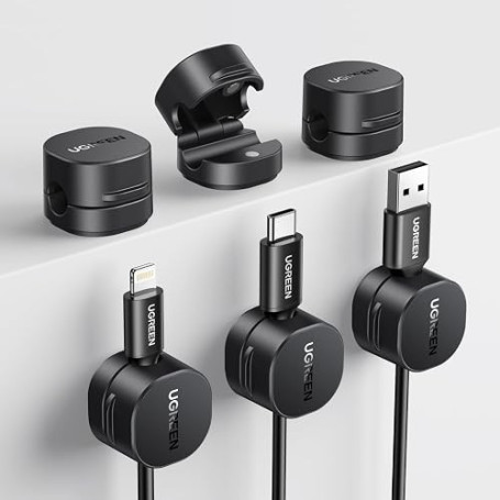 UGREEEN 6 Pièces Organisateur de Câble Magnétique Clips de Câbles | Autocollants Utilisation d'une Seule Main, Convient pour Bur