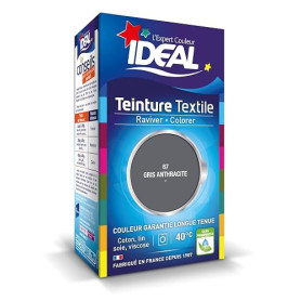 IDEAL - Teinture Tissus Liquide Mini 67 Gris Anthracite - 40 ml + 1 Dose de Fixateur 50 g - Teinture Textile Longue Tenue - Coto