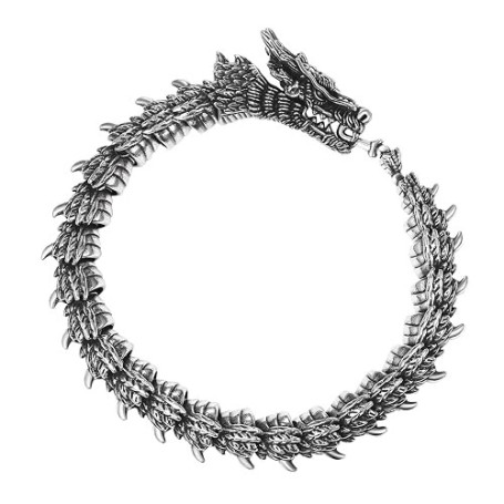 Flongo Bracelet serpent dragon pour homme: gothique viking acier inoxydable flexible tête de dragon chaîne serpent bracelet punk