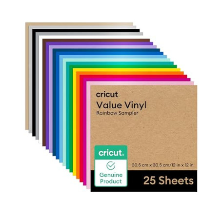 Cricut Vinyle Adhésif Permanent | Lot de 25 Feuilles | 30,5 cm x 30,5 cm (12" x 12") | Feuilles de Vinyle Auto-Adhésif pour Plot