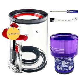 Remplacement AméLioré Poubelle Collecteur RéServoir pour Dyson V11 V15, Transparent Bac à PoussièRe avec Filtre HEPA RéUtilisabl