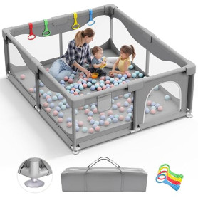 Parc Bébé 200 X 180cm Avec Ventouse, Grande Base Antidérapante, Centre d'Activités pour Enfants - Sans Tapis, Gris