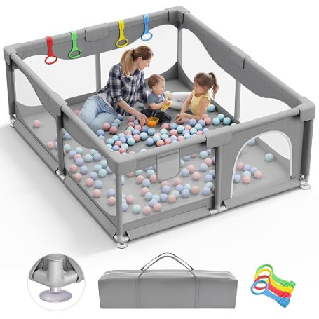 Parc Bébé 200 X 180cm Avec Ventouse, Grande Base Antidérapante, Centre d'Activités pour Enfants - Sans Tapis, Gris