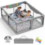 Parc Bébé 200 X 180cm Avec Ventouse, Grande Base Antidérapante, Centre d'Activités pour Enfants - Sans Tapis, Gris
