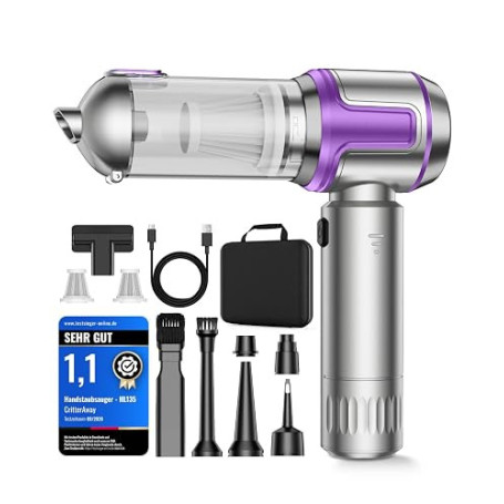 Aspirateur à Main, 27000Pa Aspirateur Voiture Puissant sans Fil | 4-en-1 Mini Aspirateur avec Vidage Automatique 1 Touche, 3*250